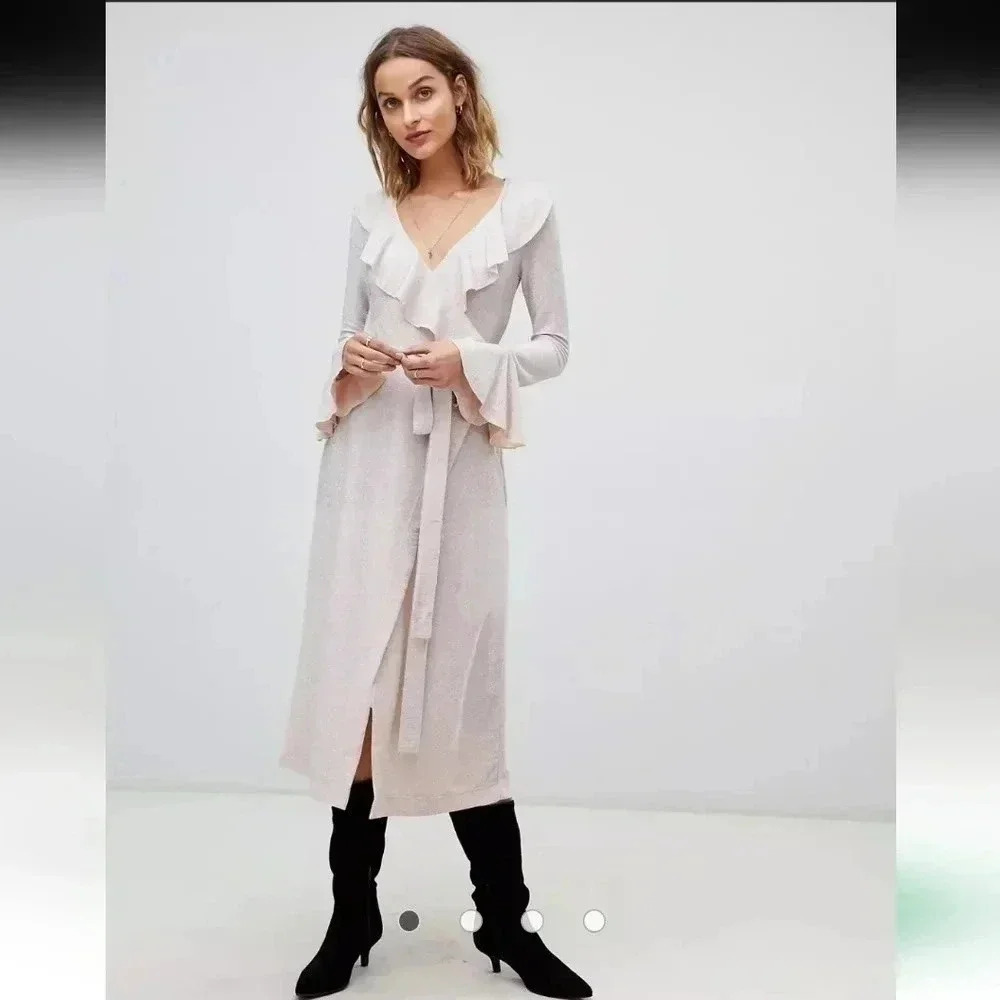 Free People One More Time glitter frill midi wrap dress
